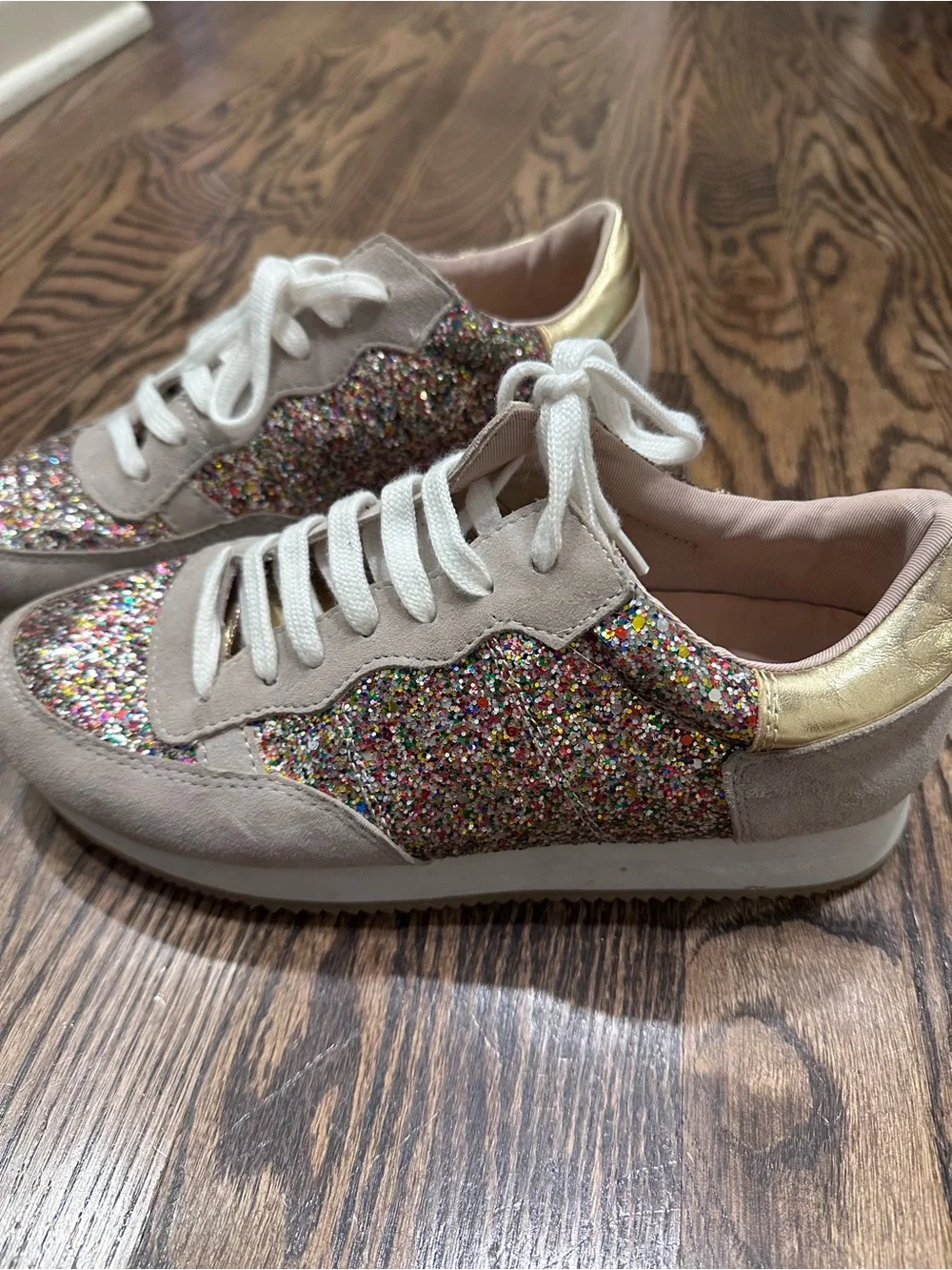 Kate Spade Glitter Multi-Color Low Top Sneakers with Gold Heel